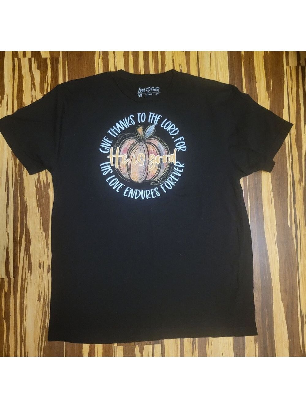 Love In Faith Black Men's T-Shirt with Inspirational Message Size XL